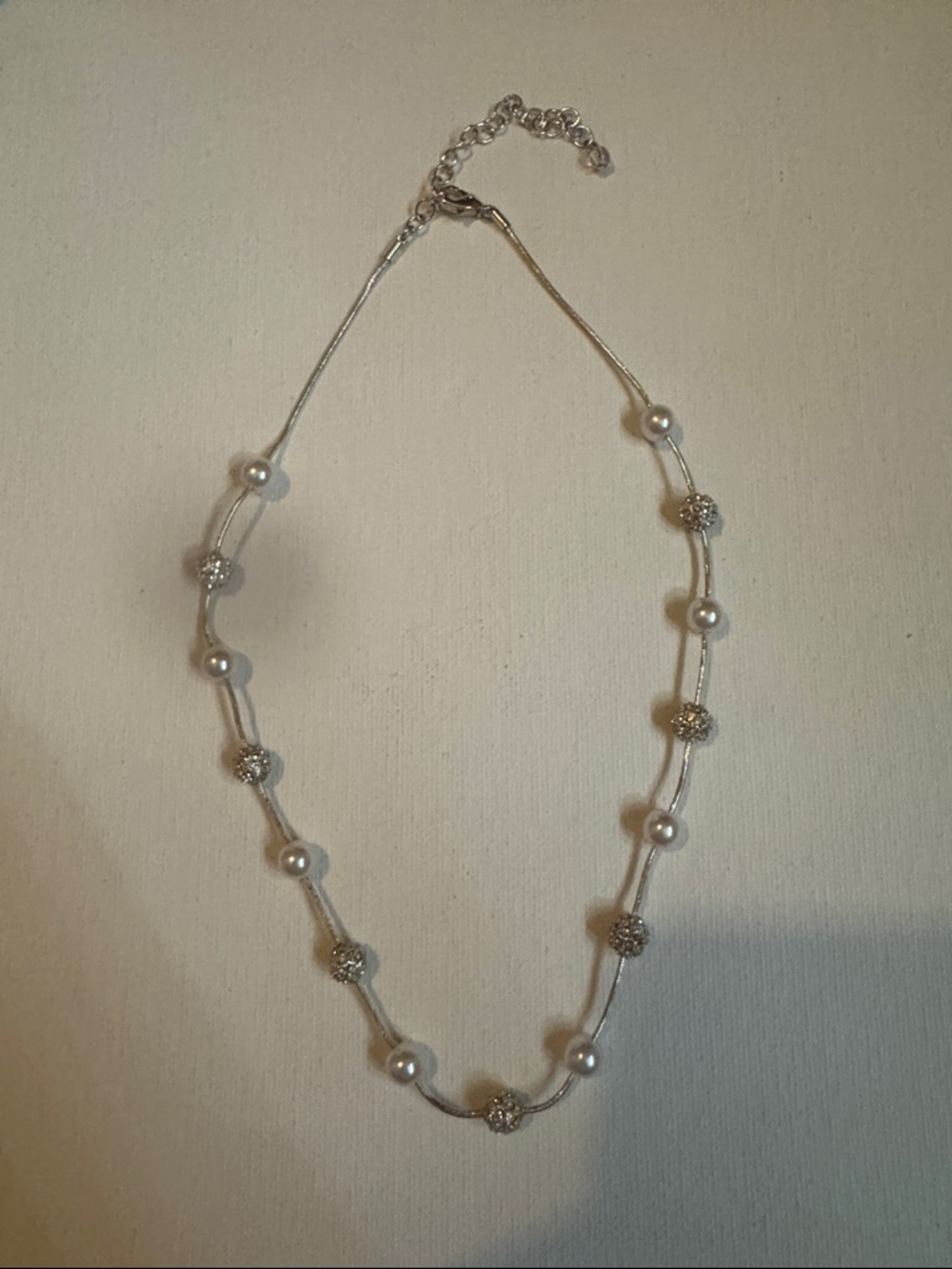 Elegant Silver Pearl & Crystal Bead Necklace